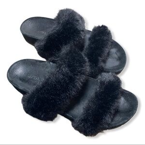 J slides black fur slippers